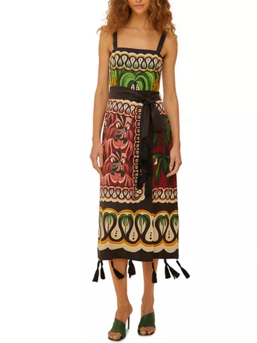 Farm Rio coconut tree scarf dress with tassels NWT